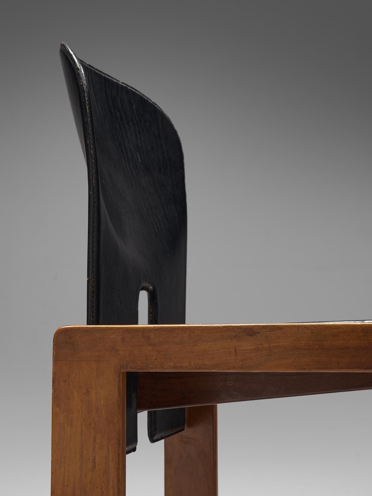 Set of Four Afra and Tobia Scarpa Chairs in Black Leather and Walnut 1