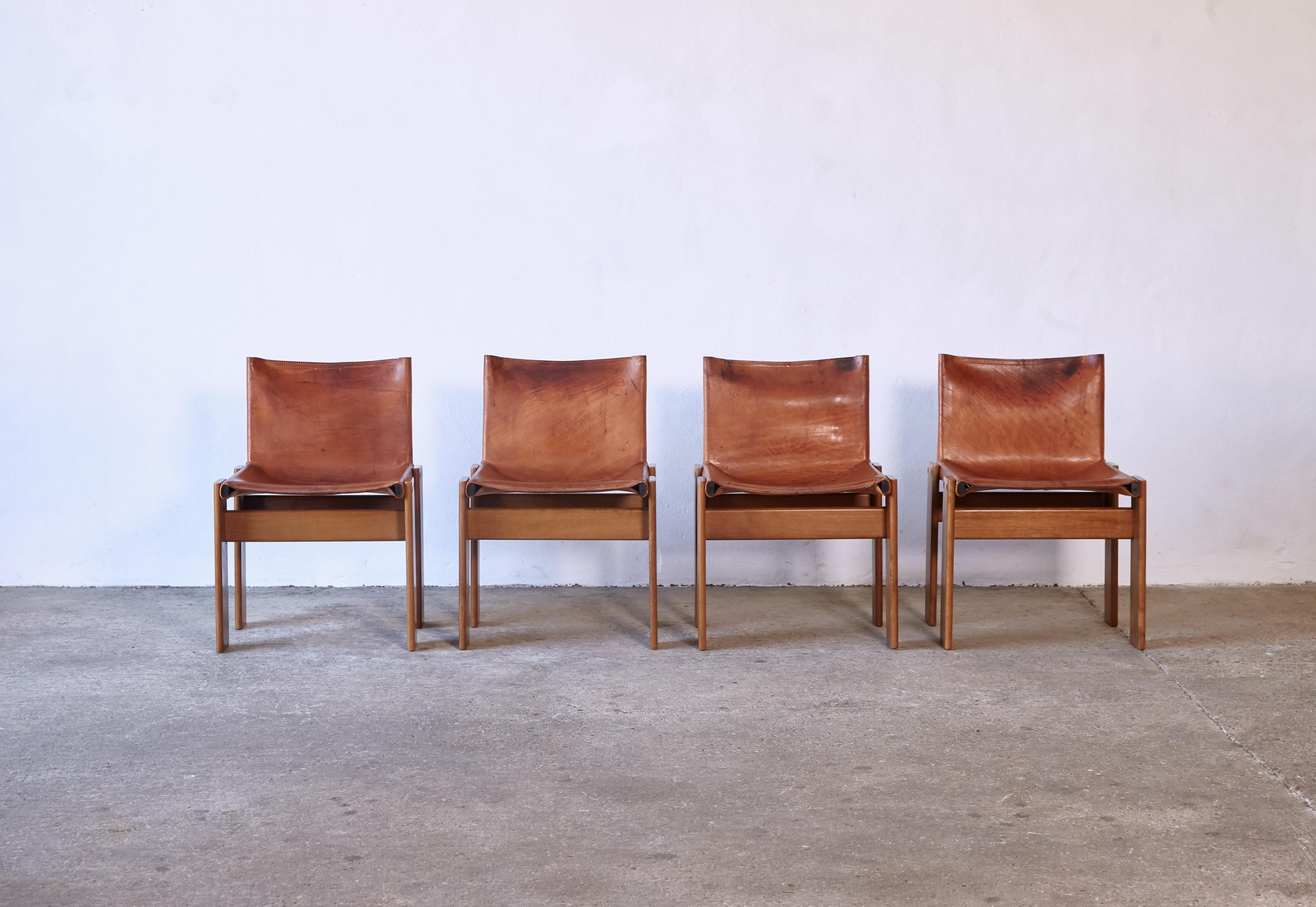 A set of four Afra & Tobia Scarpa monk dining chairs, Italy, 1970s. Original leather with patina and marks as seen. Fast shipping worldwide.




UK customers please note: displayed prices do not include VAT.




 
   
 