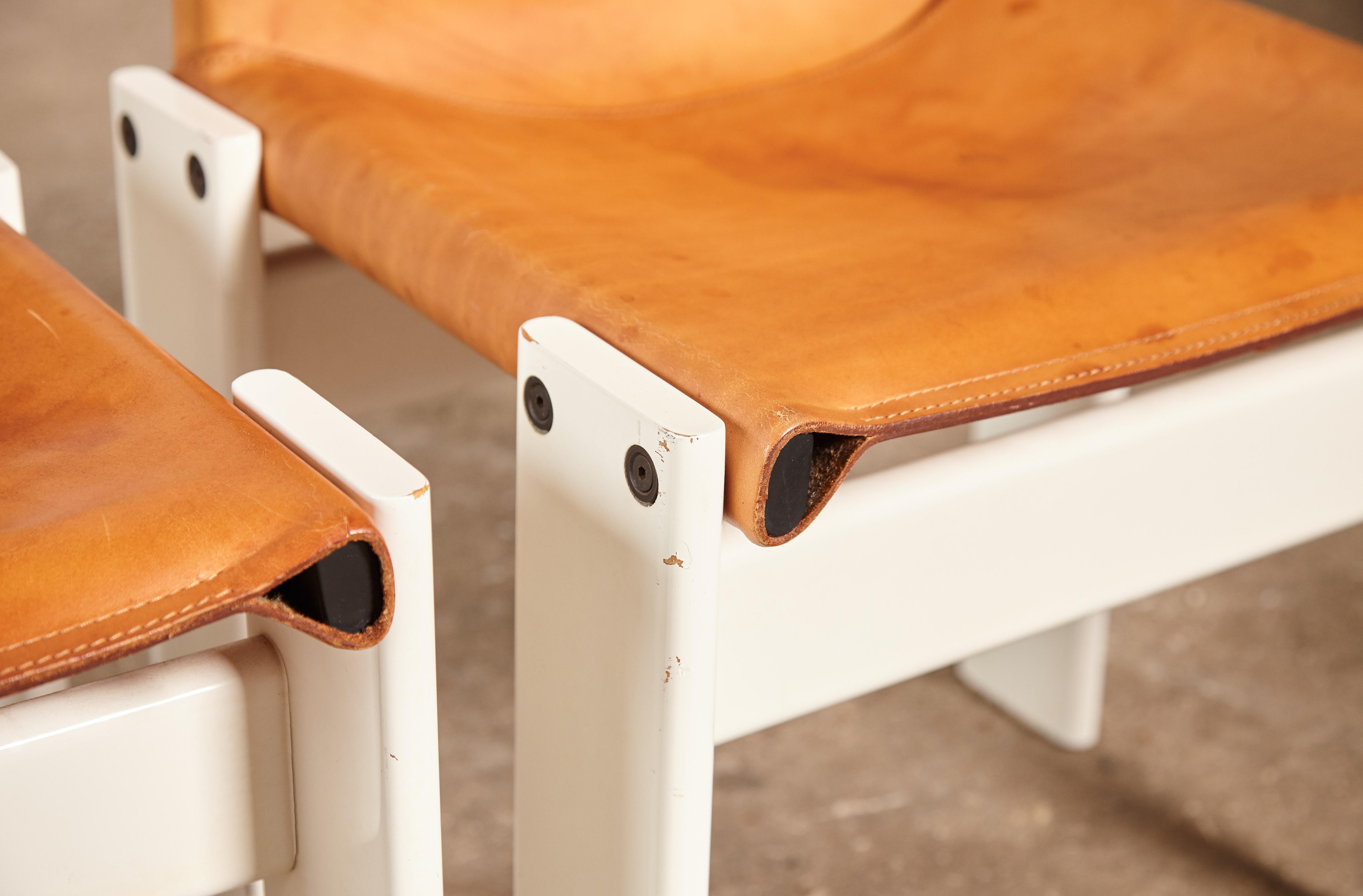 Set of Four Afra & Tobia Scarpa Monk Dining Chairs, Tan Leather, Italy, 1970s 10