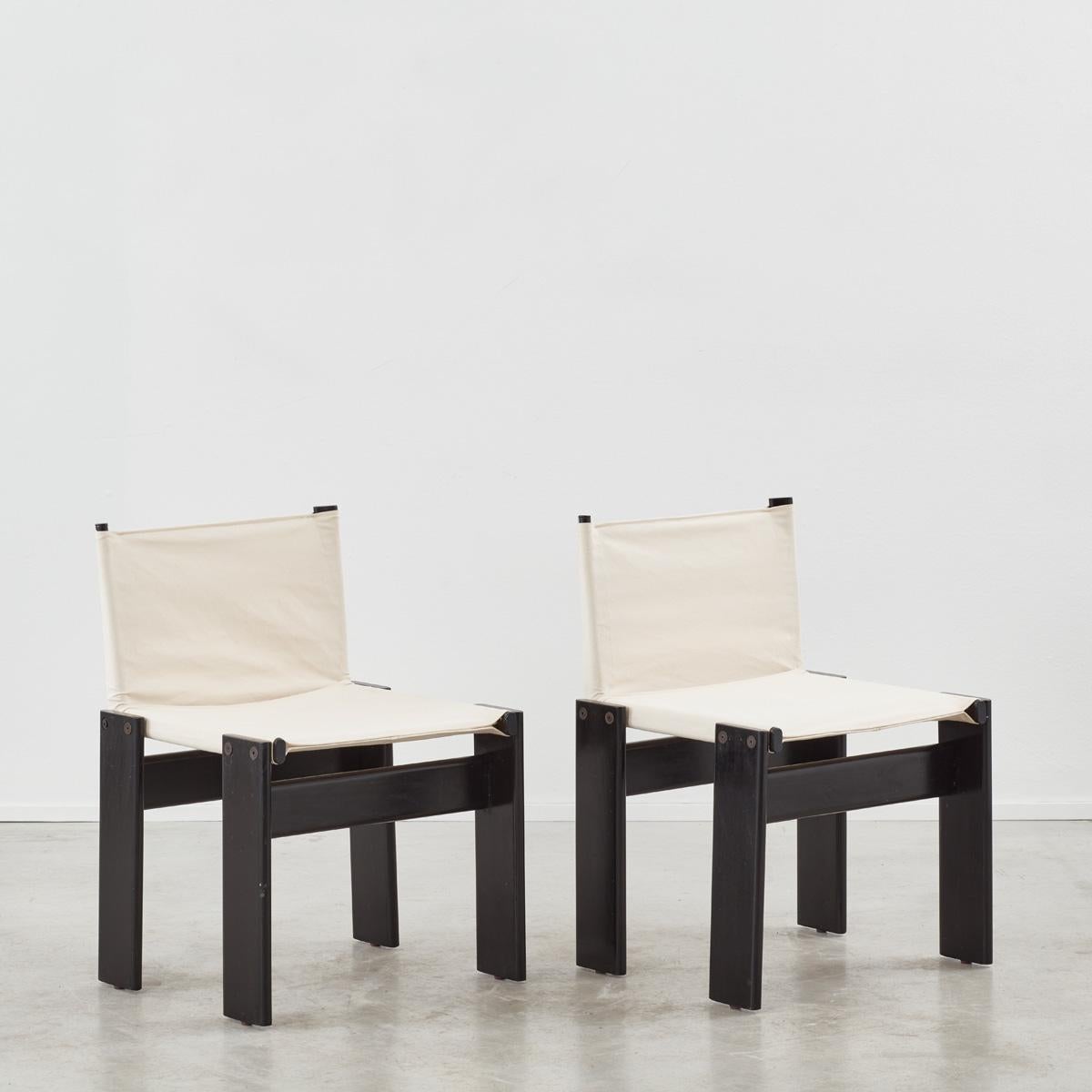Set of Four Afra & Tobia Scarpa White Canvas `Monk` Chairs, Molteni 4