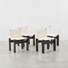 Set of Four Afra & Tobia Scarpa White Canvas `Monk` Chairs, Molteni