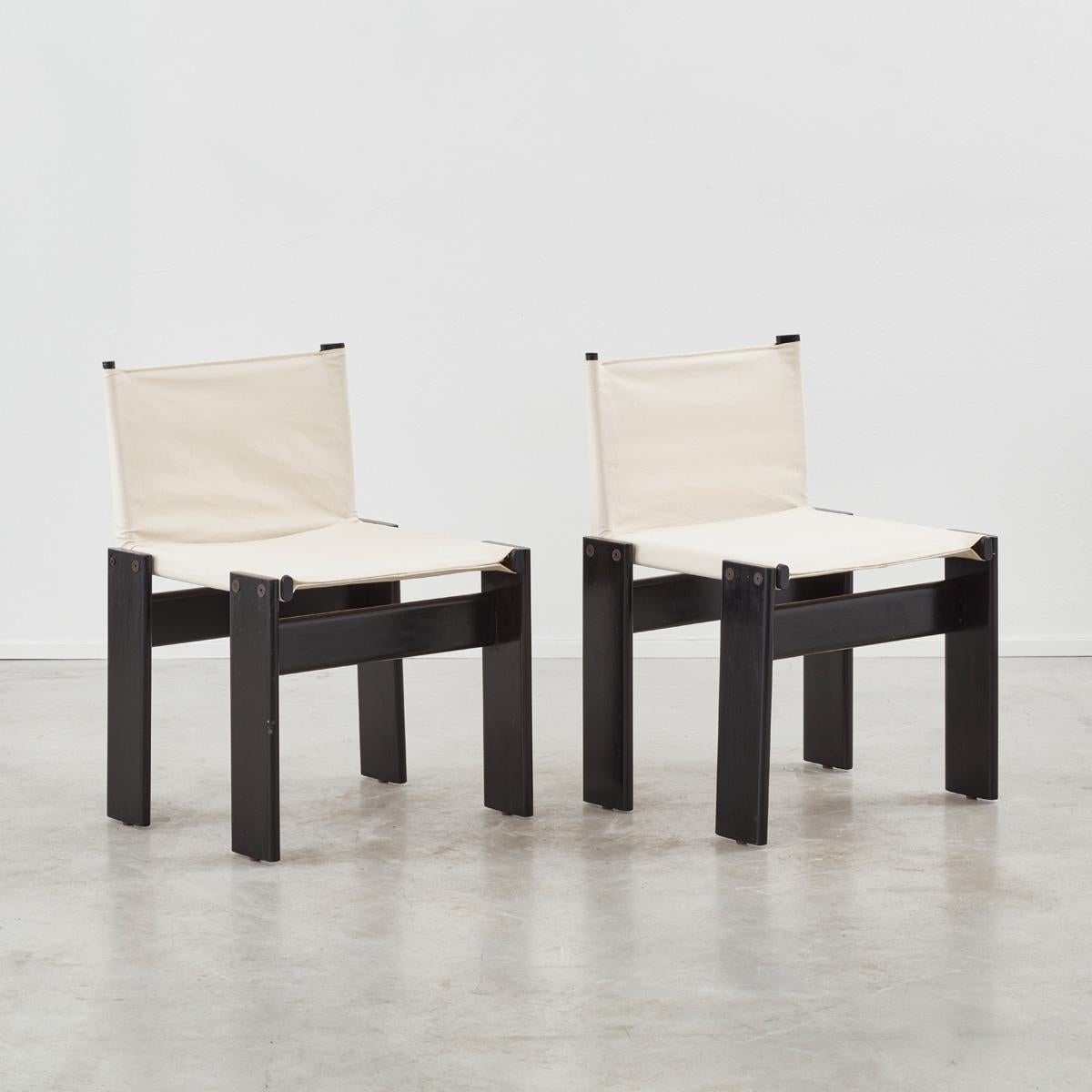 Late 20th Century Set of Four Afra & Tobia Scarpa White Canvas `Monk` Chairs, Molteni