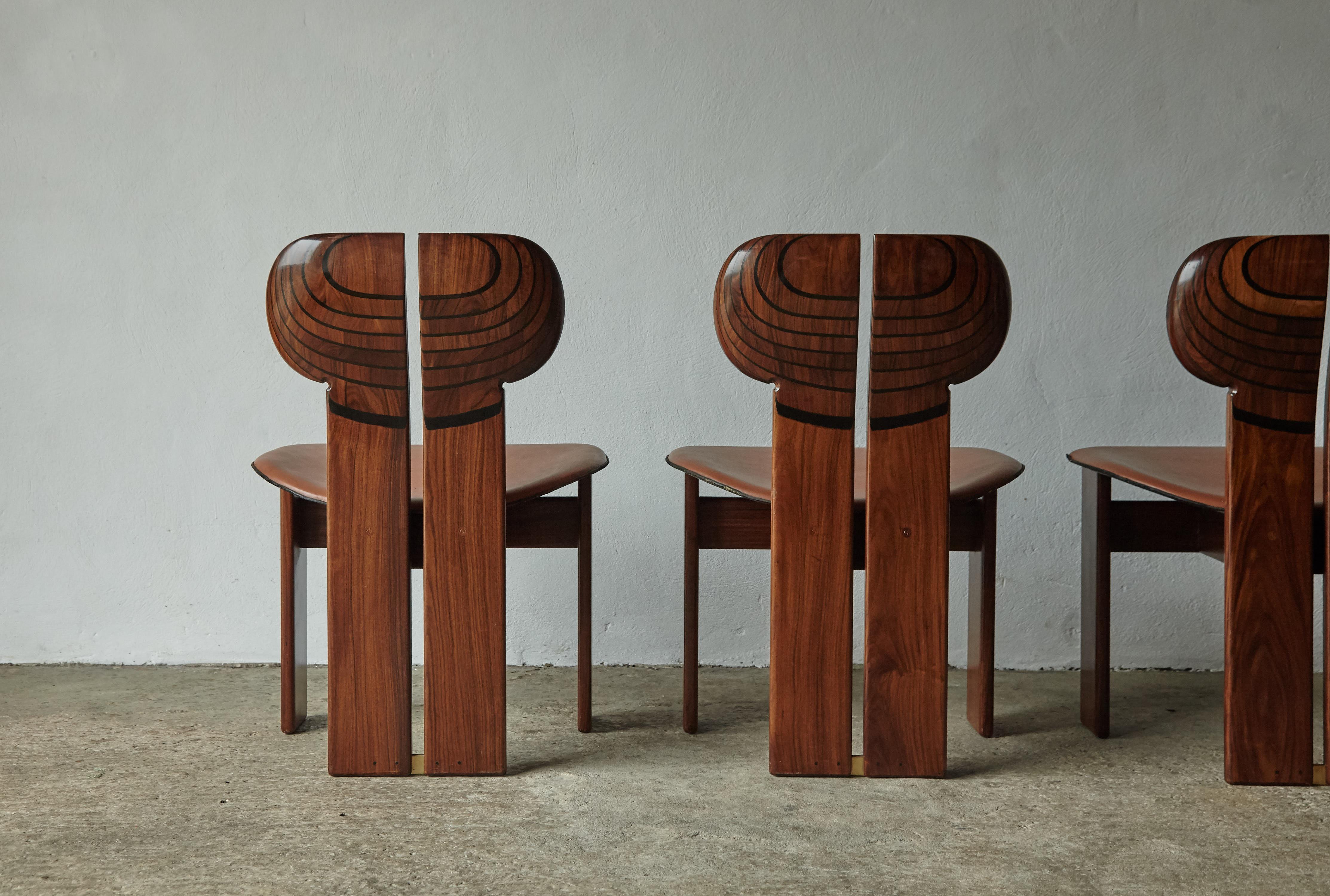 Brass Set of Four Africa Chairs by Afra & Tobia Scarpa, Maxalto, Italy, 1970s For Sale