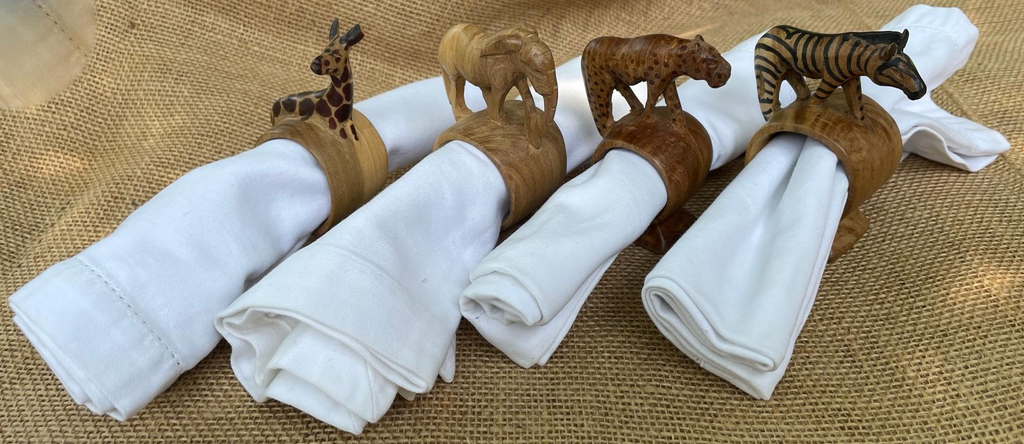 Hand-Carved Set of Four African Safari Napkin Rings For Sale