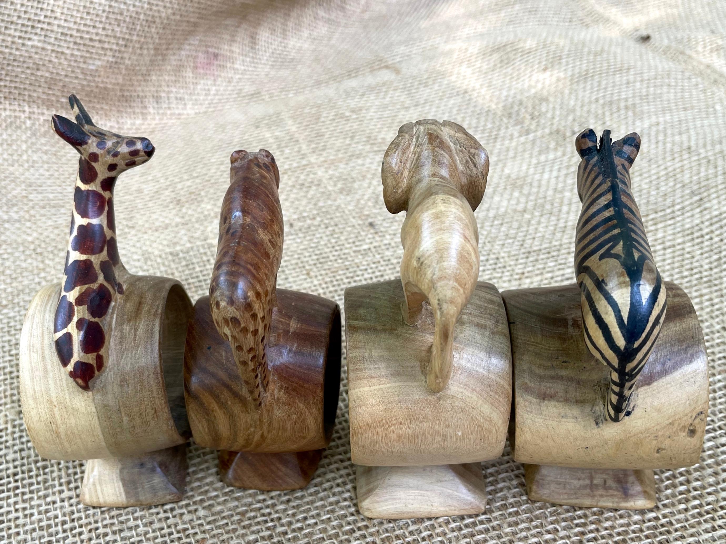 Wood Set of Four African Safari Napkin Rings For Sale