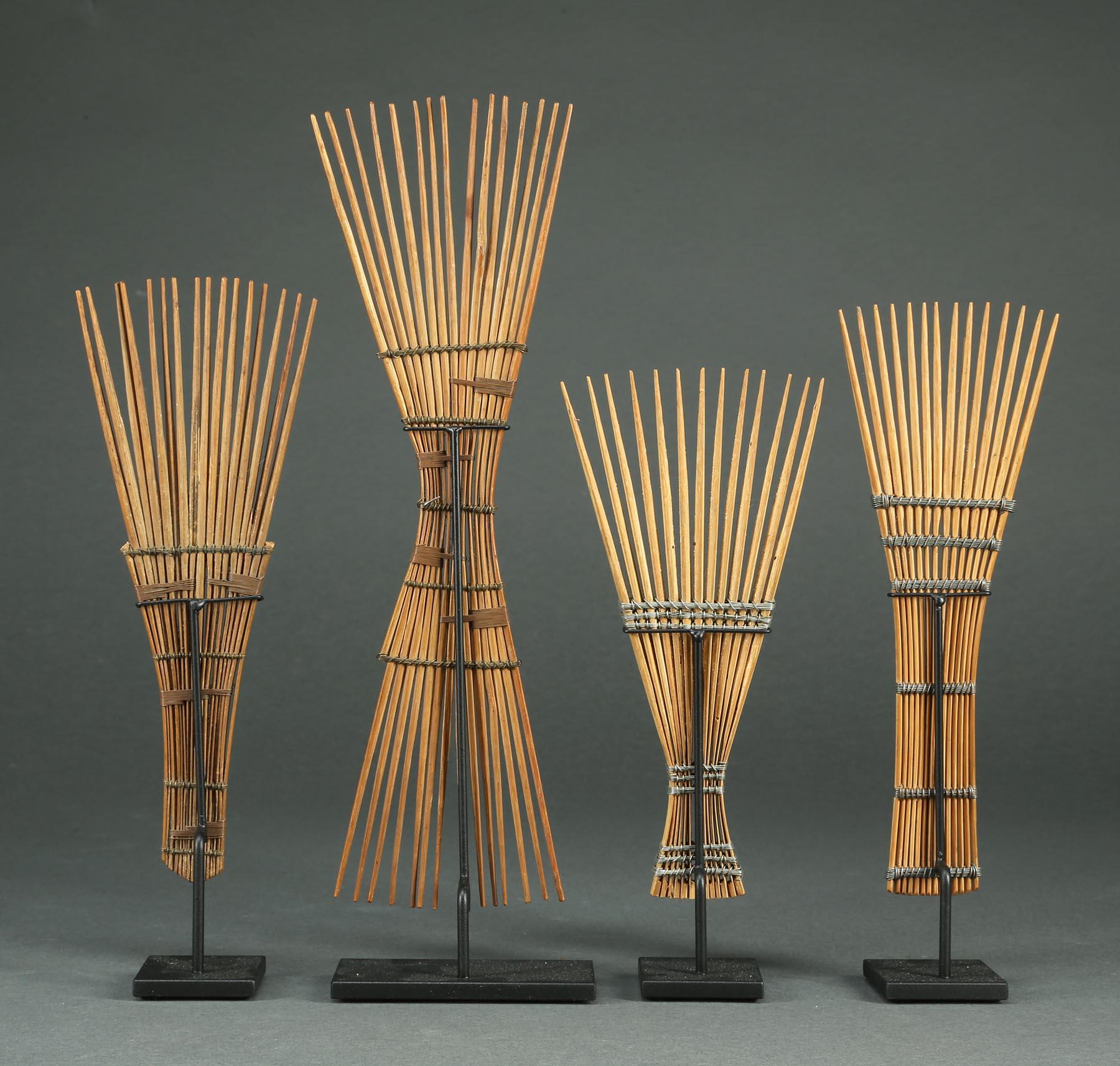 Set of Four African Tribal Combs with Wirework, Congo, Early 20th Century Stands 1