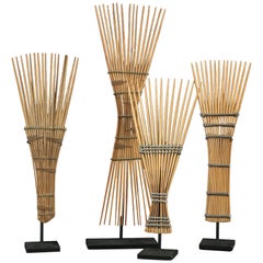 Set of Four African Tribal Combs with Wirework, Congo, Early 20th Century Stands
