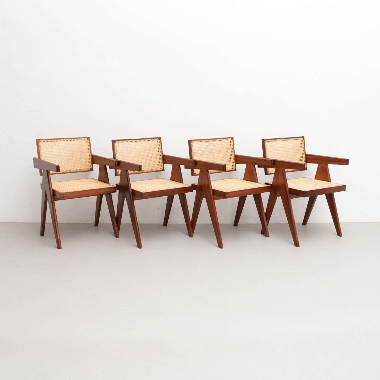 Indian Set of Four After Pierre Jeanneret 051 Capitol Complex Office Chairs For Sale