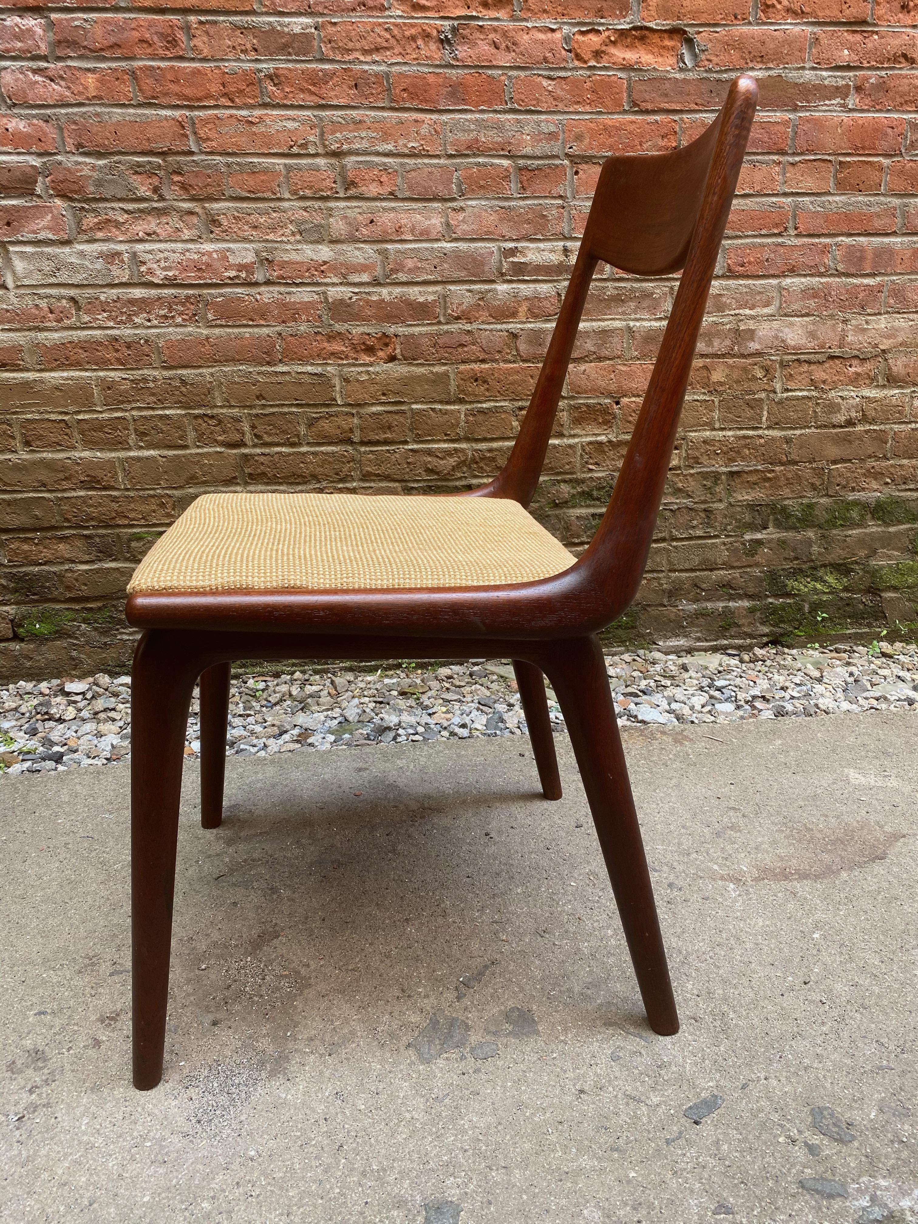 Upholstery Set of Four Alfred Christensen Boomerang Teak Chairs