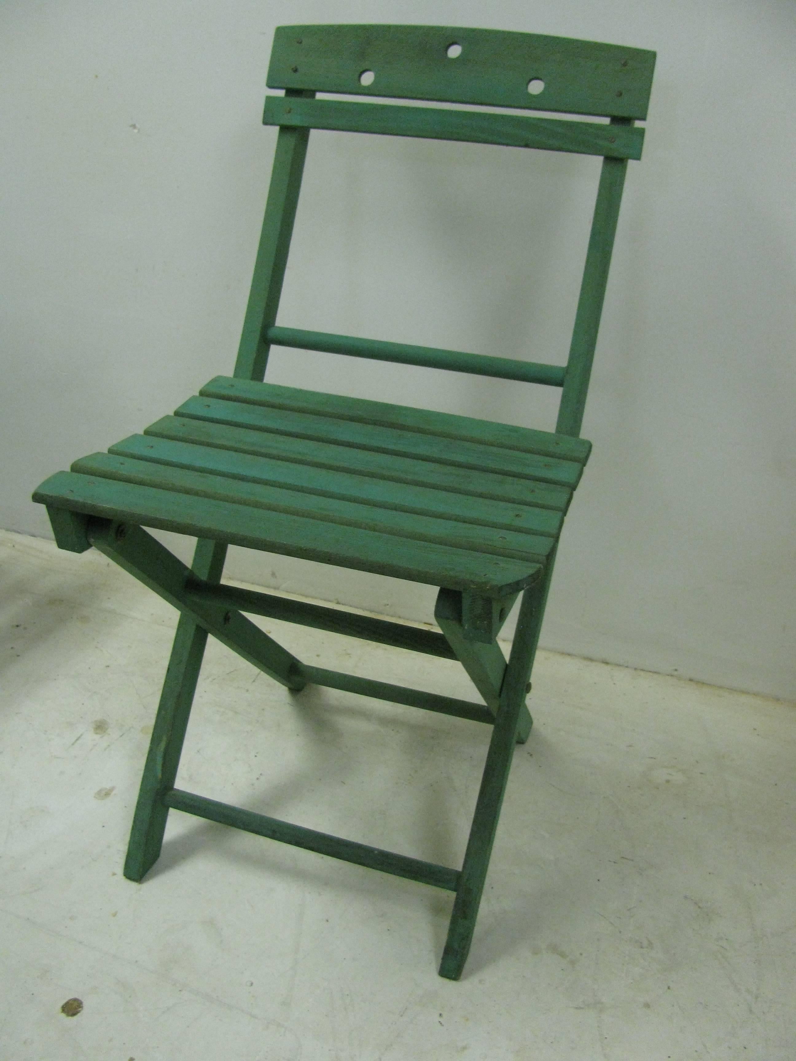 Mid-20th Century Set of Four All Wood Slated Bistro Cafe Chairs