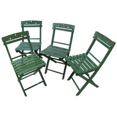 Vintage Set of Four All Wood Slated Bistro Cafe Chairs