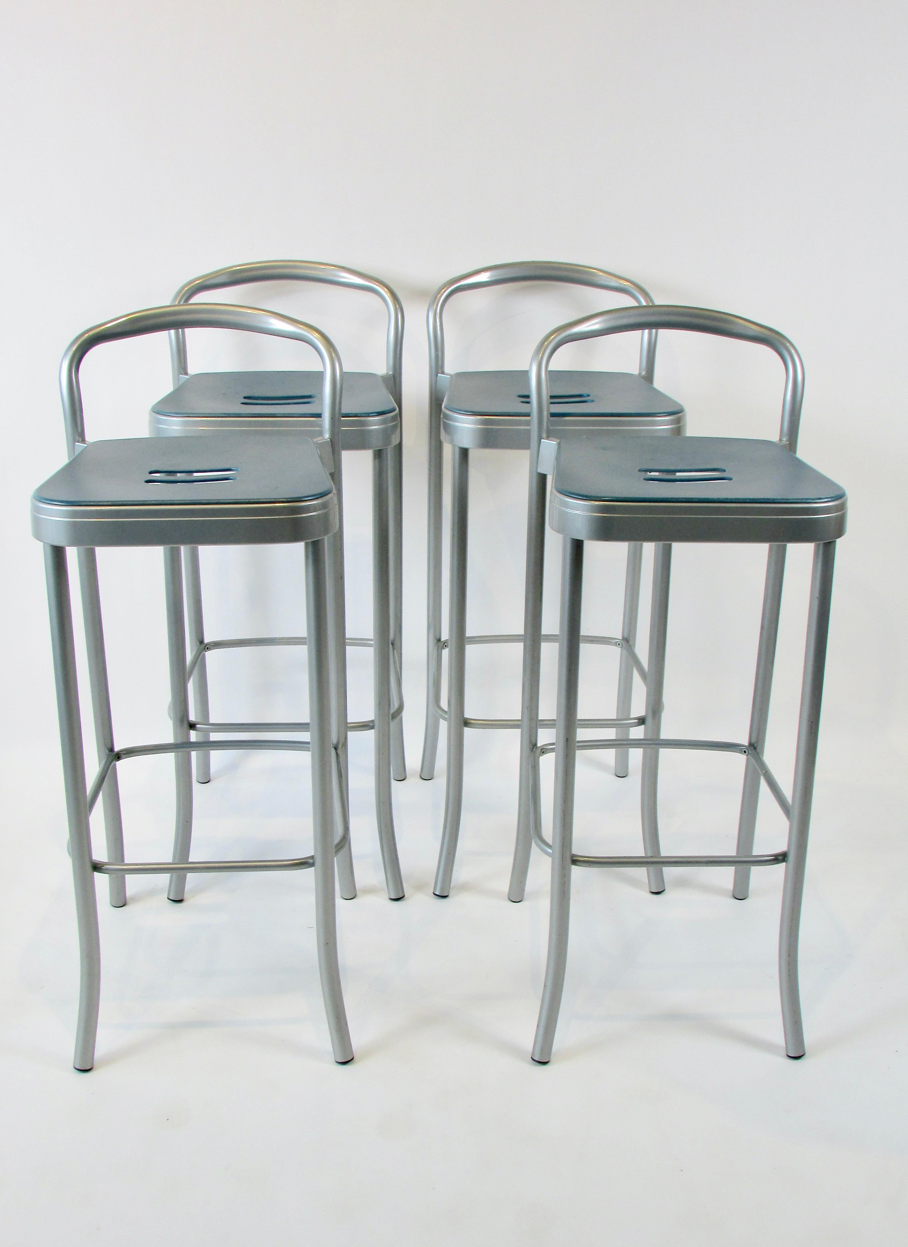Set of Four Aluminum Vico Magistretti for Kartell Bar or Counter Stools 2