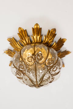 Set of Four Amazing Venetian Ceiling Lights in Murano Glass, 1950s
