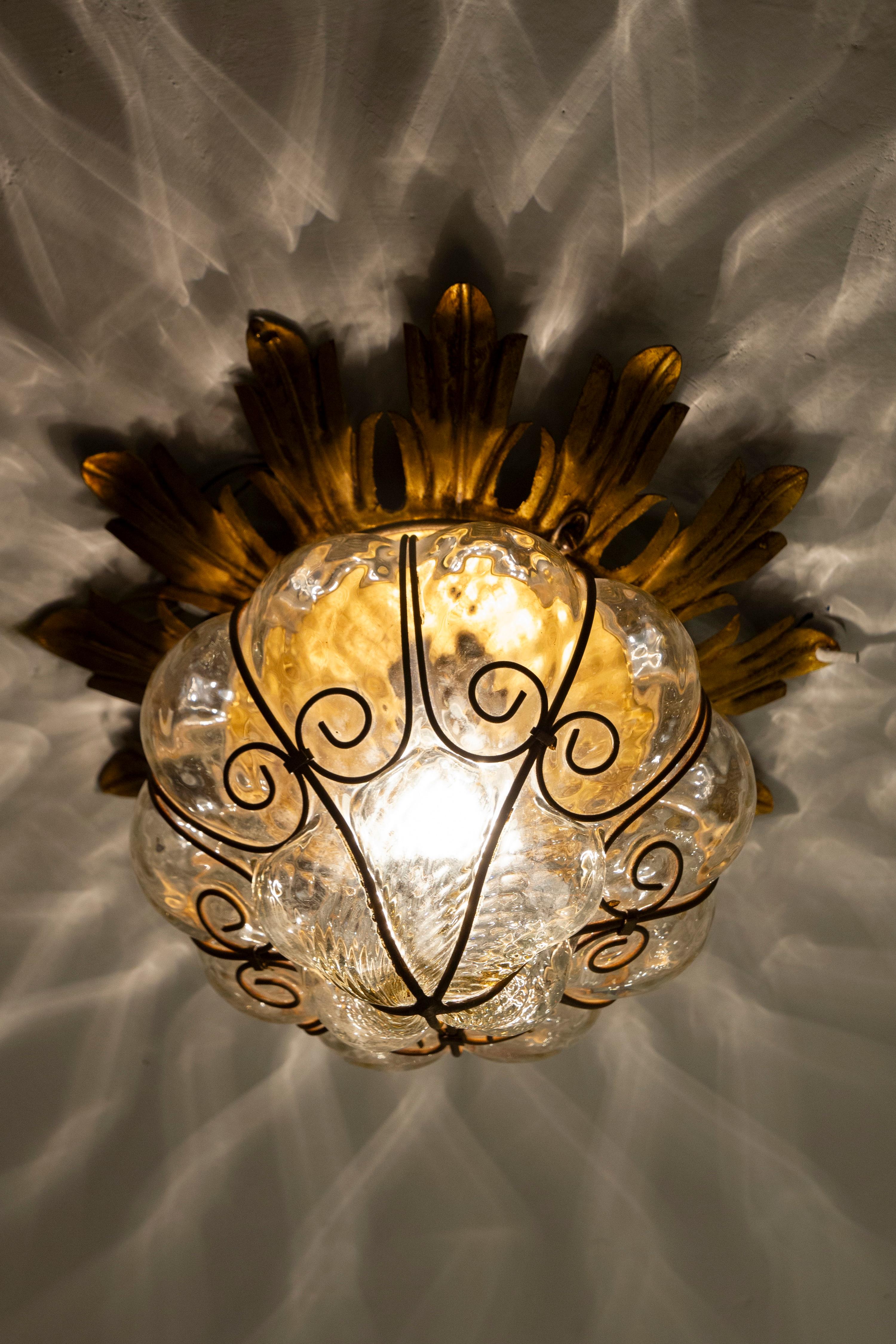 Italian Set of Four Amazing Venetian Ceiling Lights in Murano Glass, 1950s For Sale
