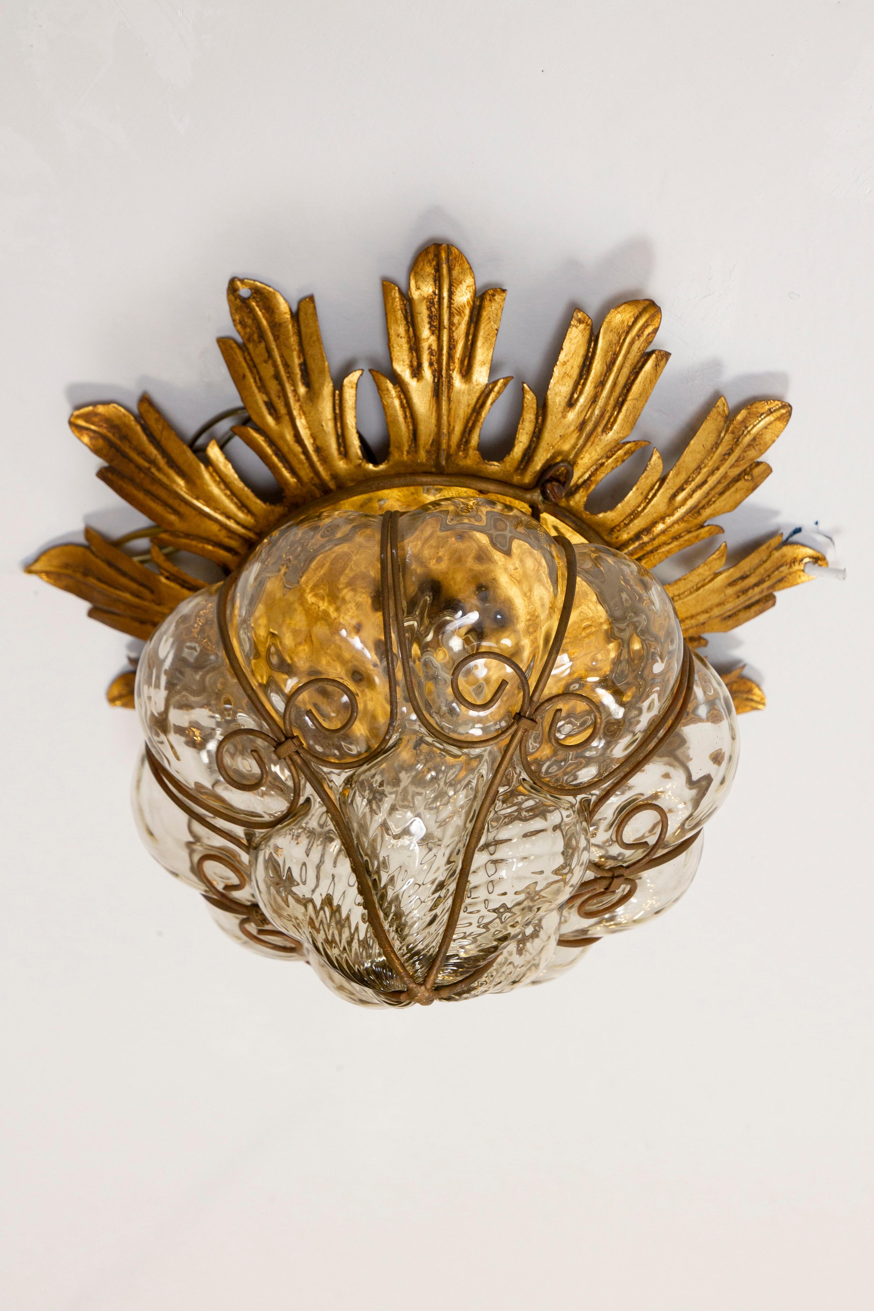 20th Century Set of Four Amazing Venetian Ceiling Lights in Murano Glass, 1950s For Sale