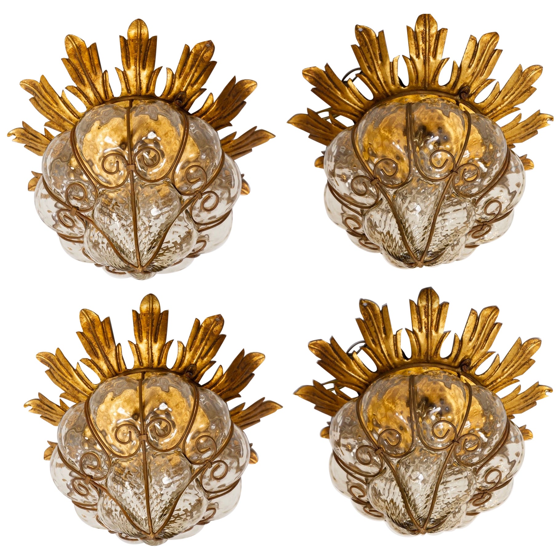 Set of Four Amazing Venetian Ceiling Lights in Murano Glass, 1950s For Sale