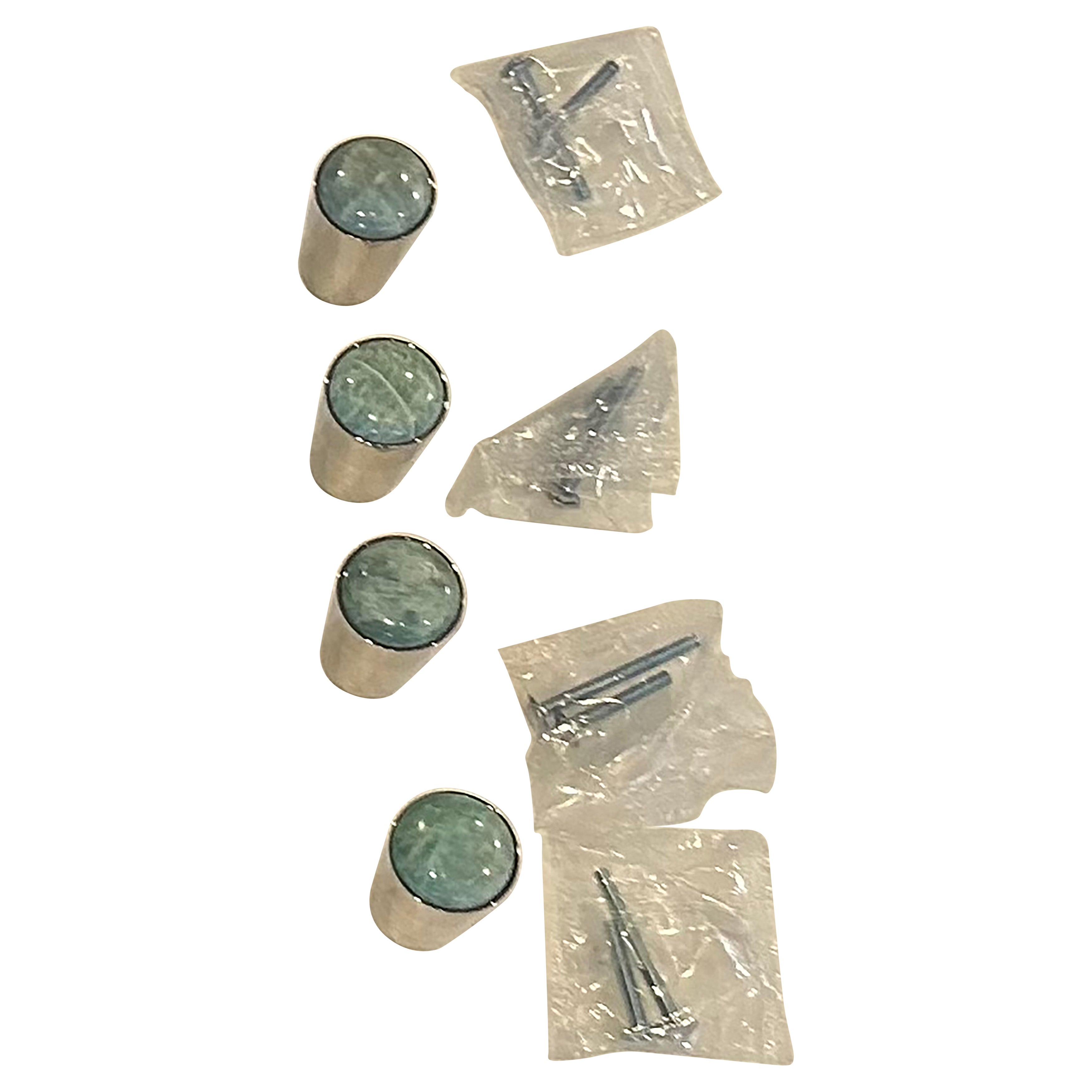 Set of Four Amazonite and Polished Nickel Custom Knob Pulls