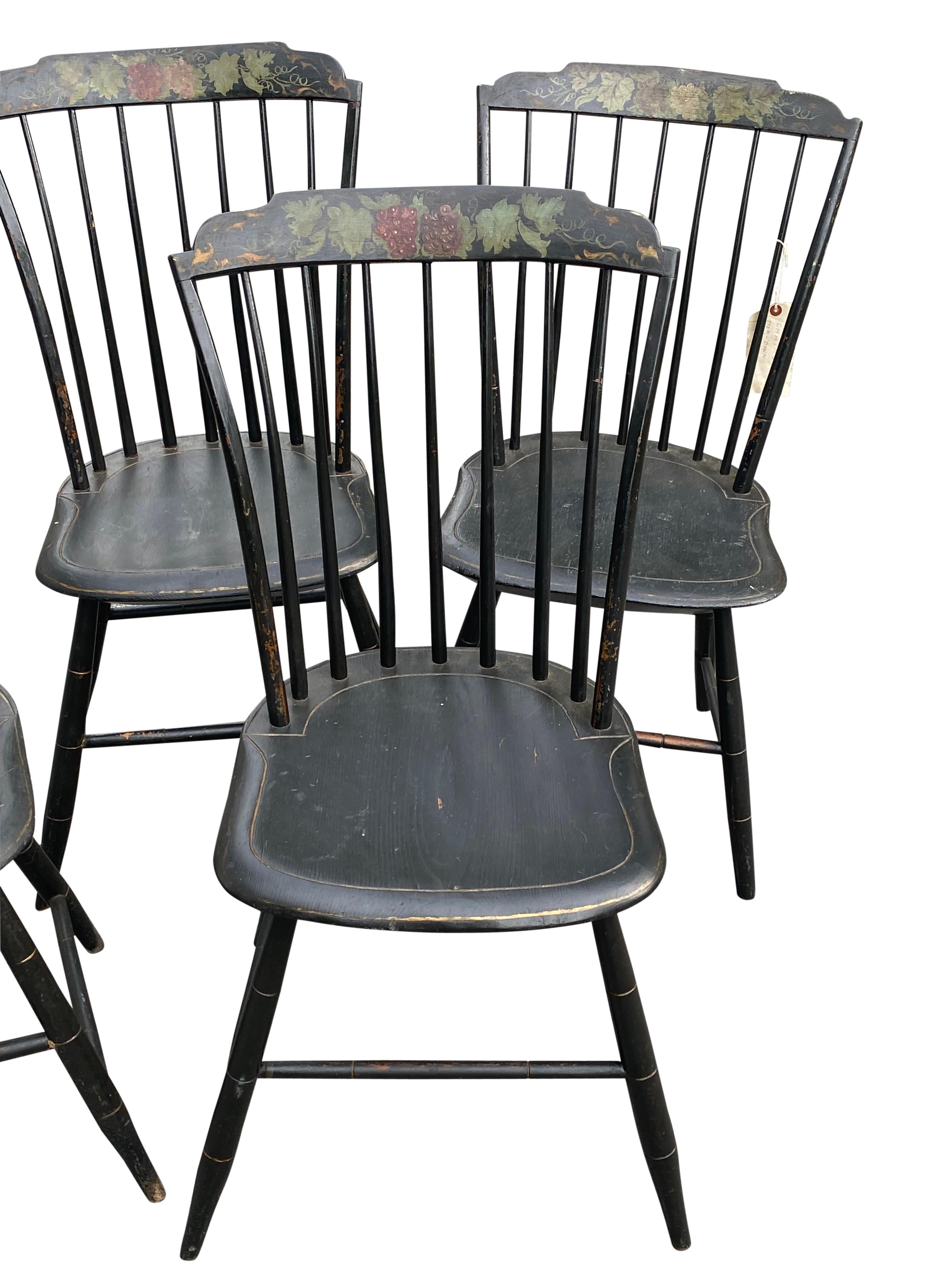 19th Century Set of Four American Antique Windsor Step-Down Chairs Maker's Stamp circa 1815
