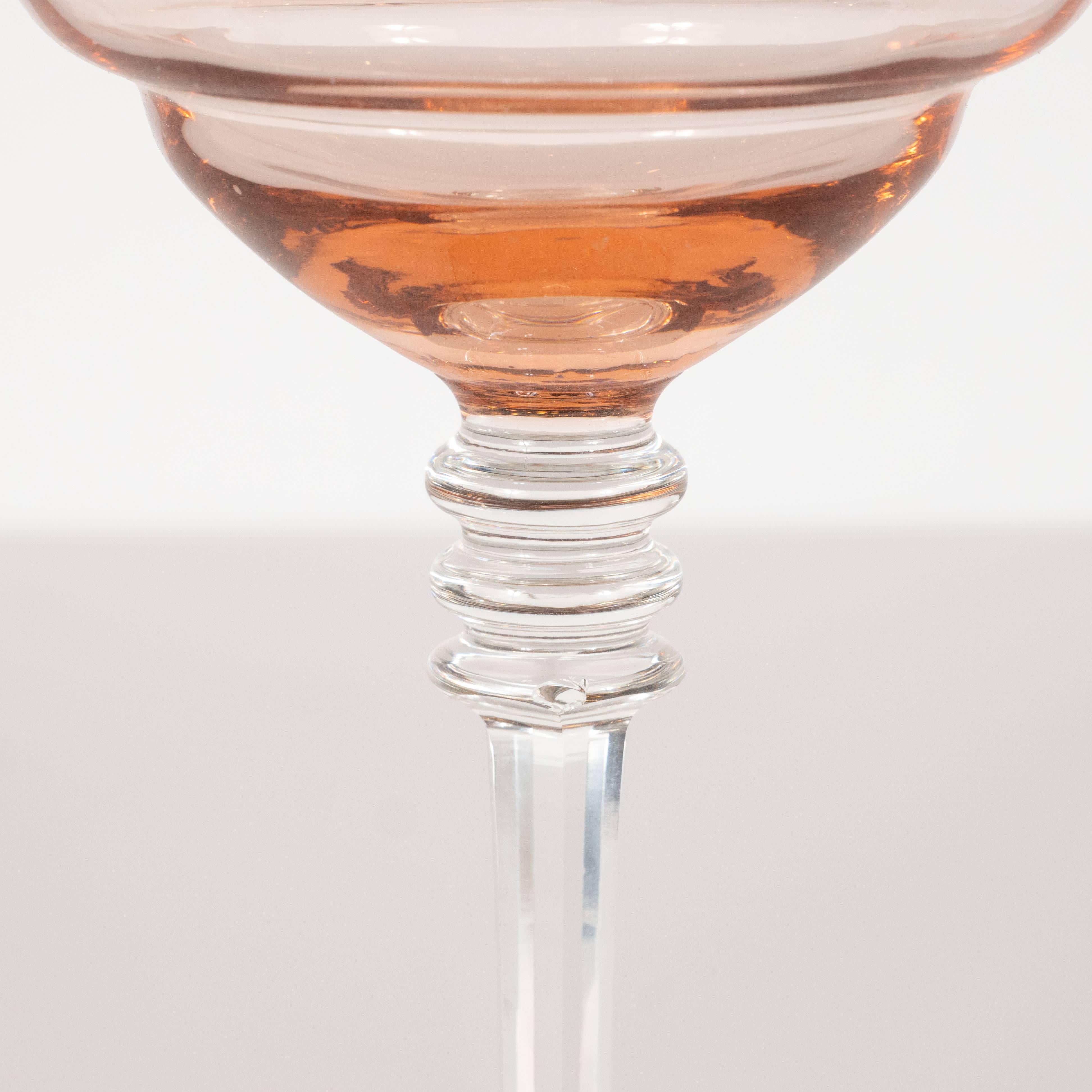 Set of Four American Art Deco Blush Rose and Translucent Glass Drinks Glasses In Excellent Condition In New York, NY