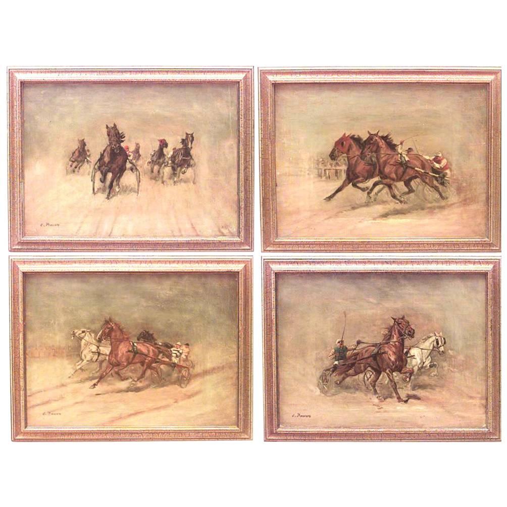 Set of 4 Art Moderne Trotters Paintings For Sale