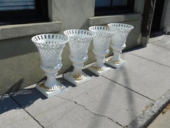Set of Four American Campana Form Basket Weave Powered Coated Garden Urns, 1850