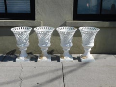 Set of Four American Campana Form Basket Weave Powered Coated Garden Urns, 1850