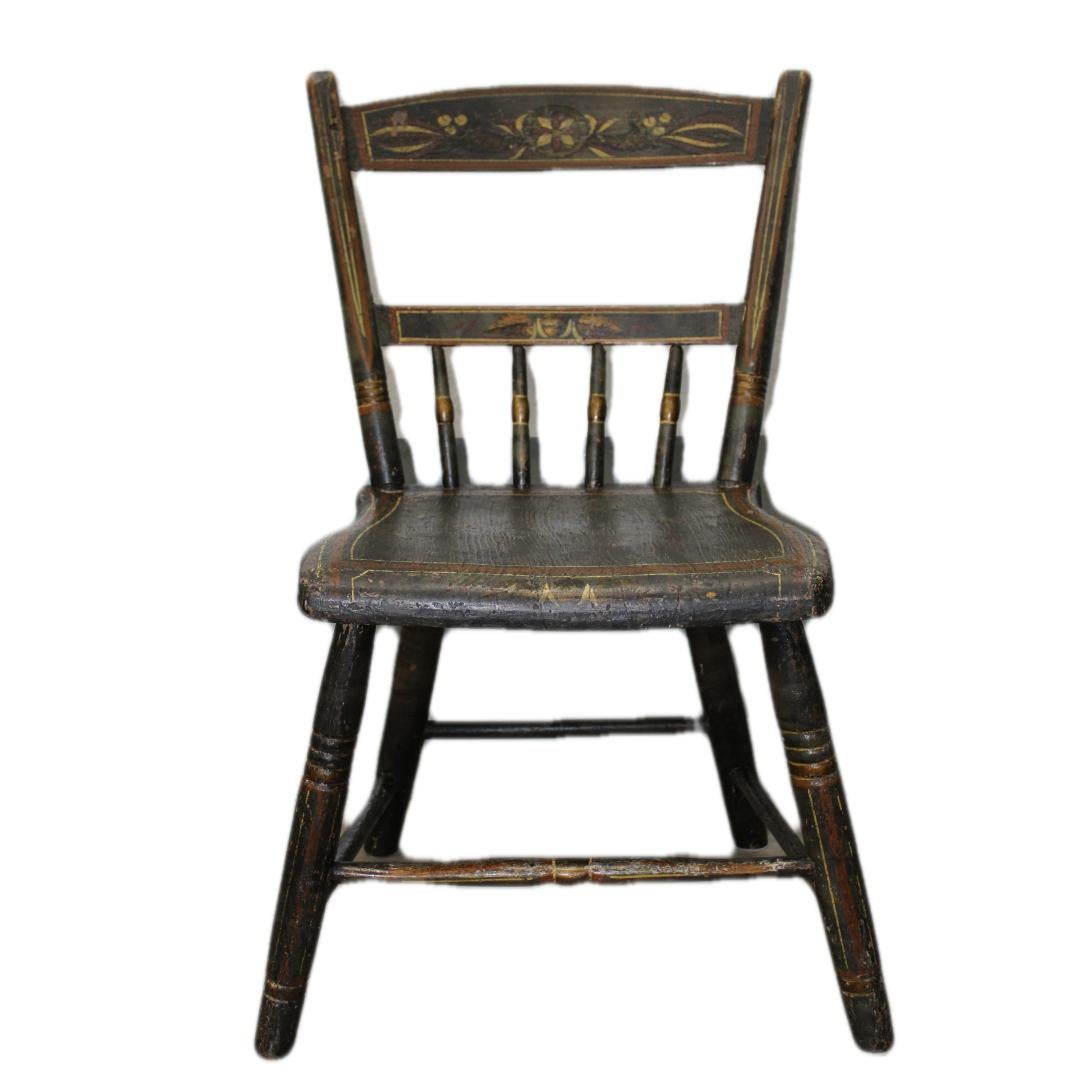 19th Century Set of Four American Hitchcock Chairs Hand Painted ' x's 4 ' For Sale