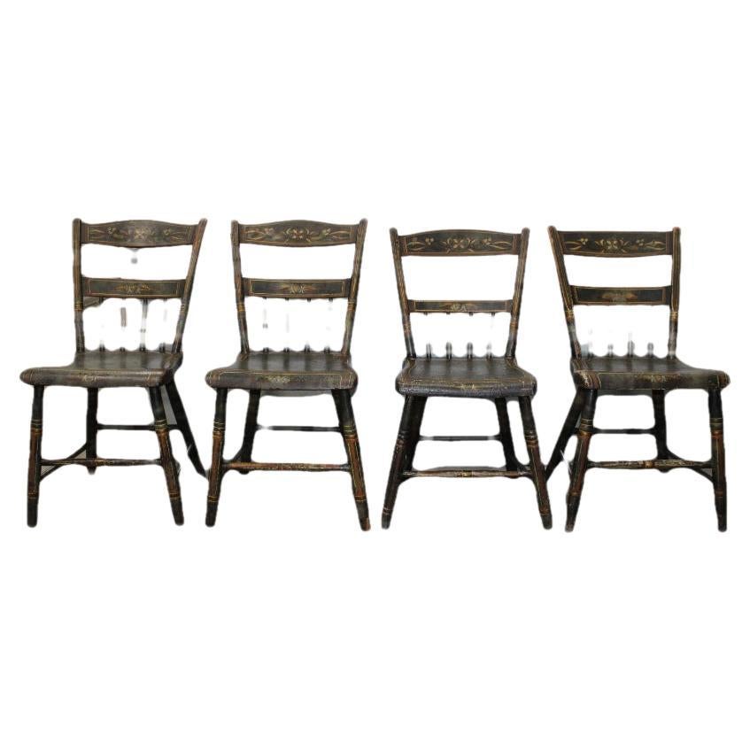 Set of Four American Hitchcock Chairs Hand Painted ' x's 4 ' For Sale
