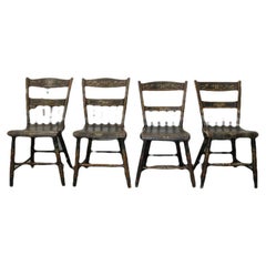 Set of Four American Hitchcock Chairs Hand Painted ' x's 4 '