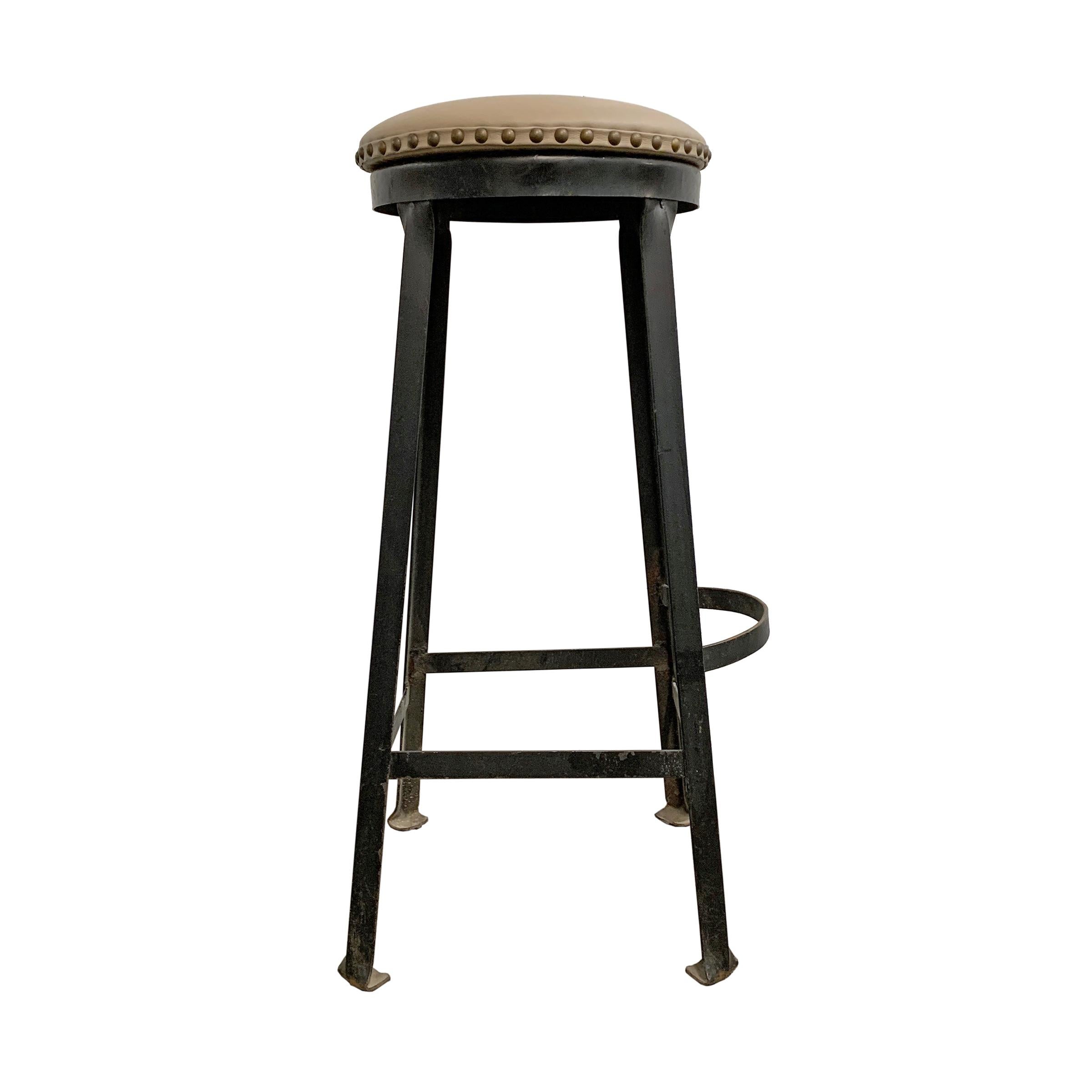Iron Set of Four American Industrial Bar Stools