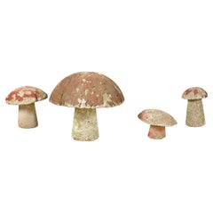 Vintage Set of Four American Midcentury Painted Concrete Mushroom Garden Ornaments