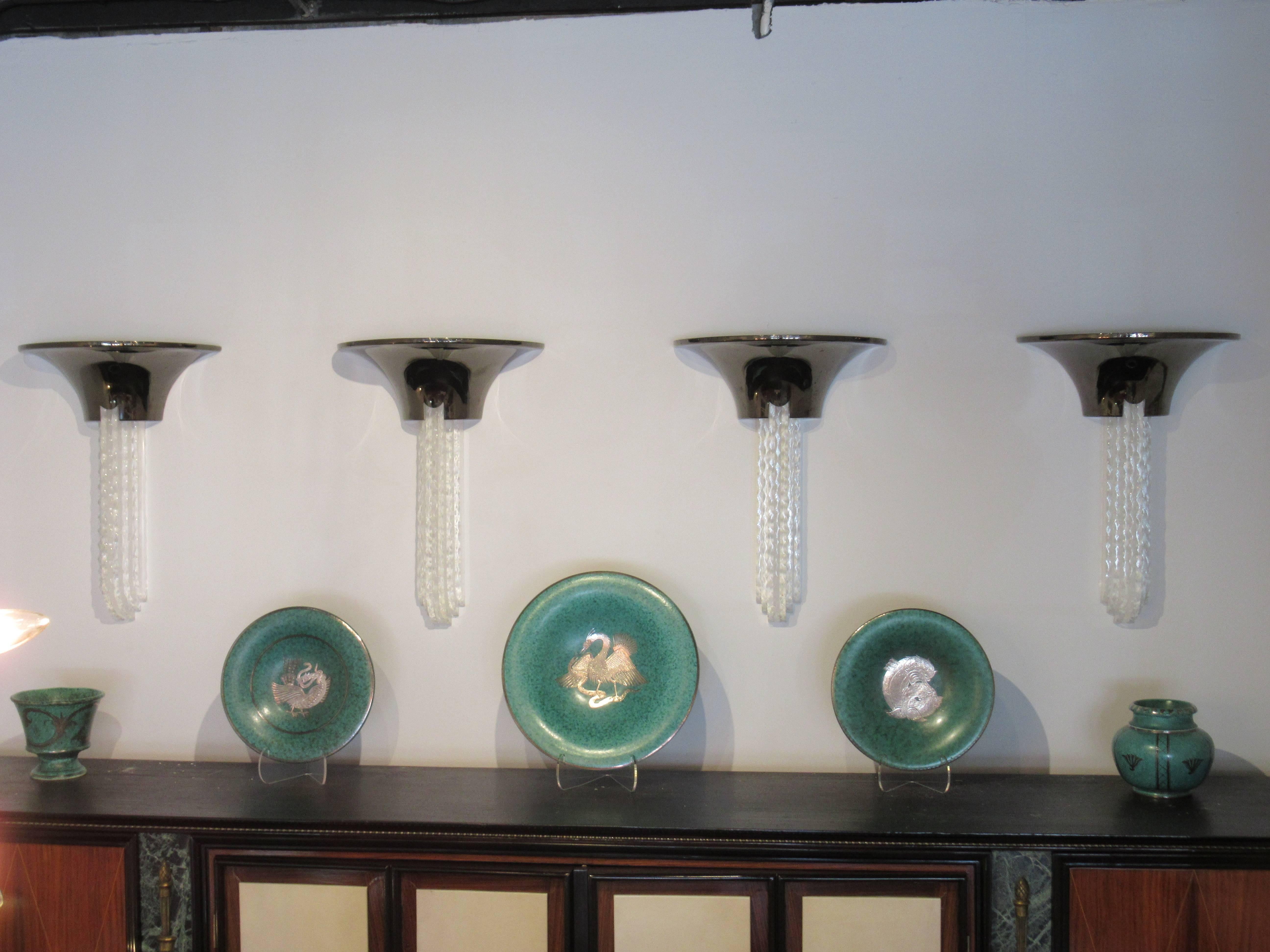 Set of Four American Modern Glass and Gunmetal Wall Lights, Karl Springer For Sale 6