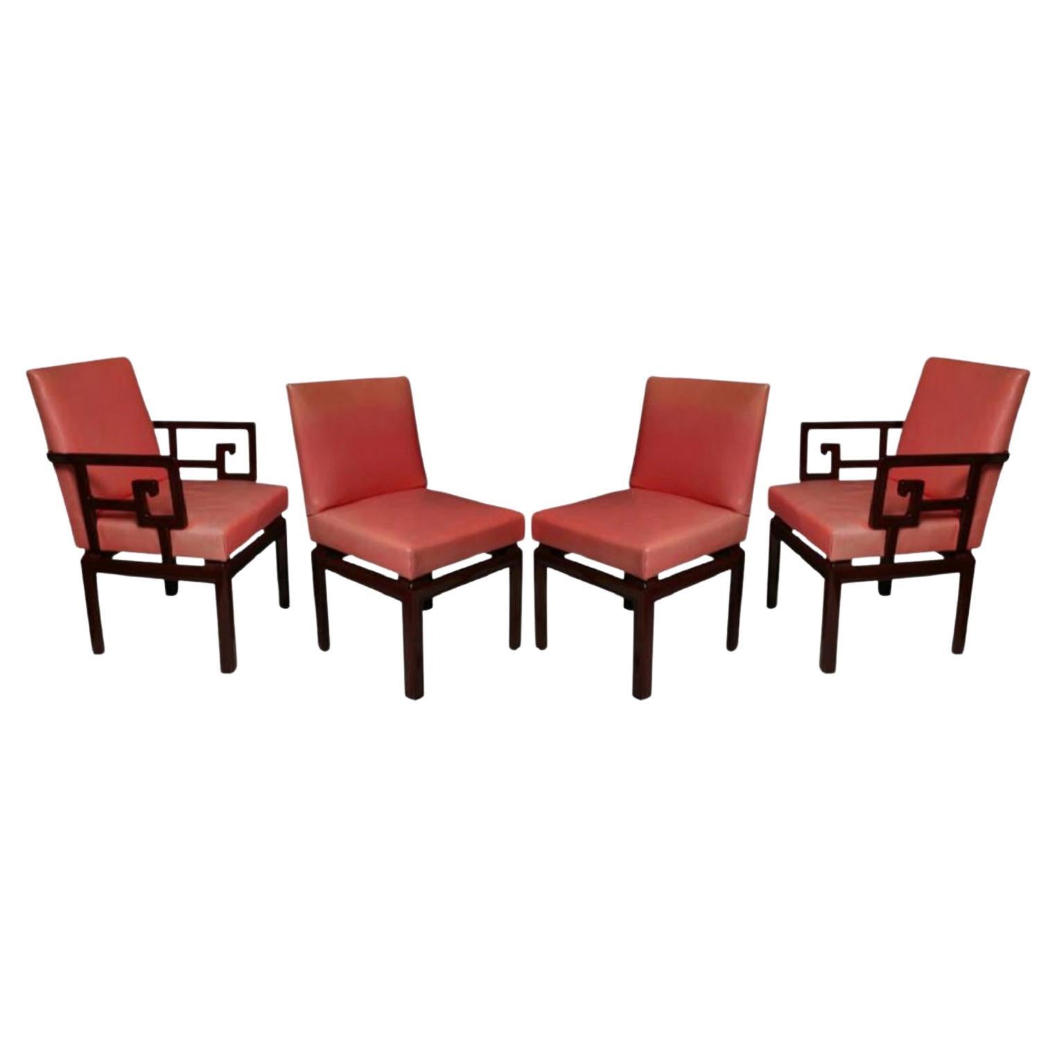 Set of Four American Modern Mahogany "Far East" Dining Chairs, Michael Taylor For Sale