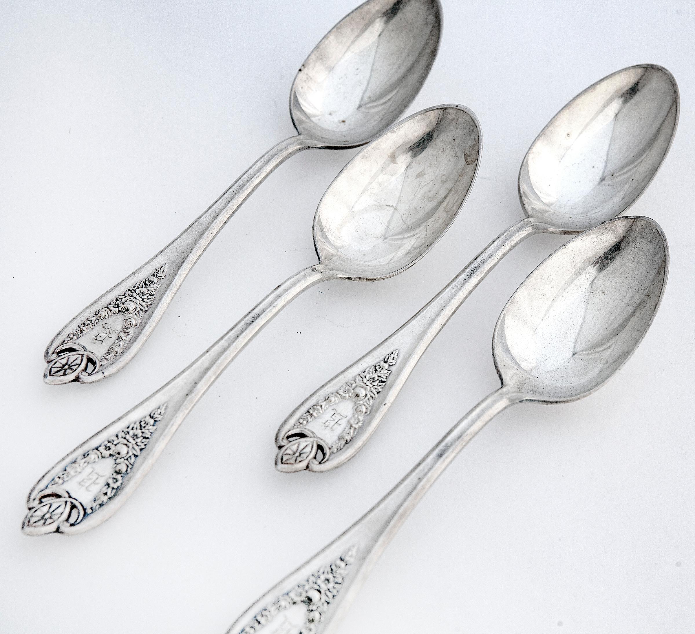 Victorian Set of Four American Monogramed Silverplate Tablespoons 