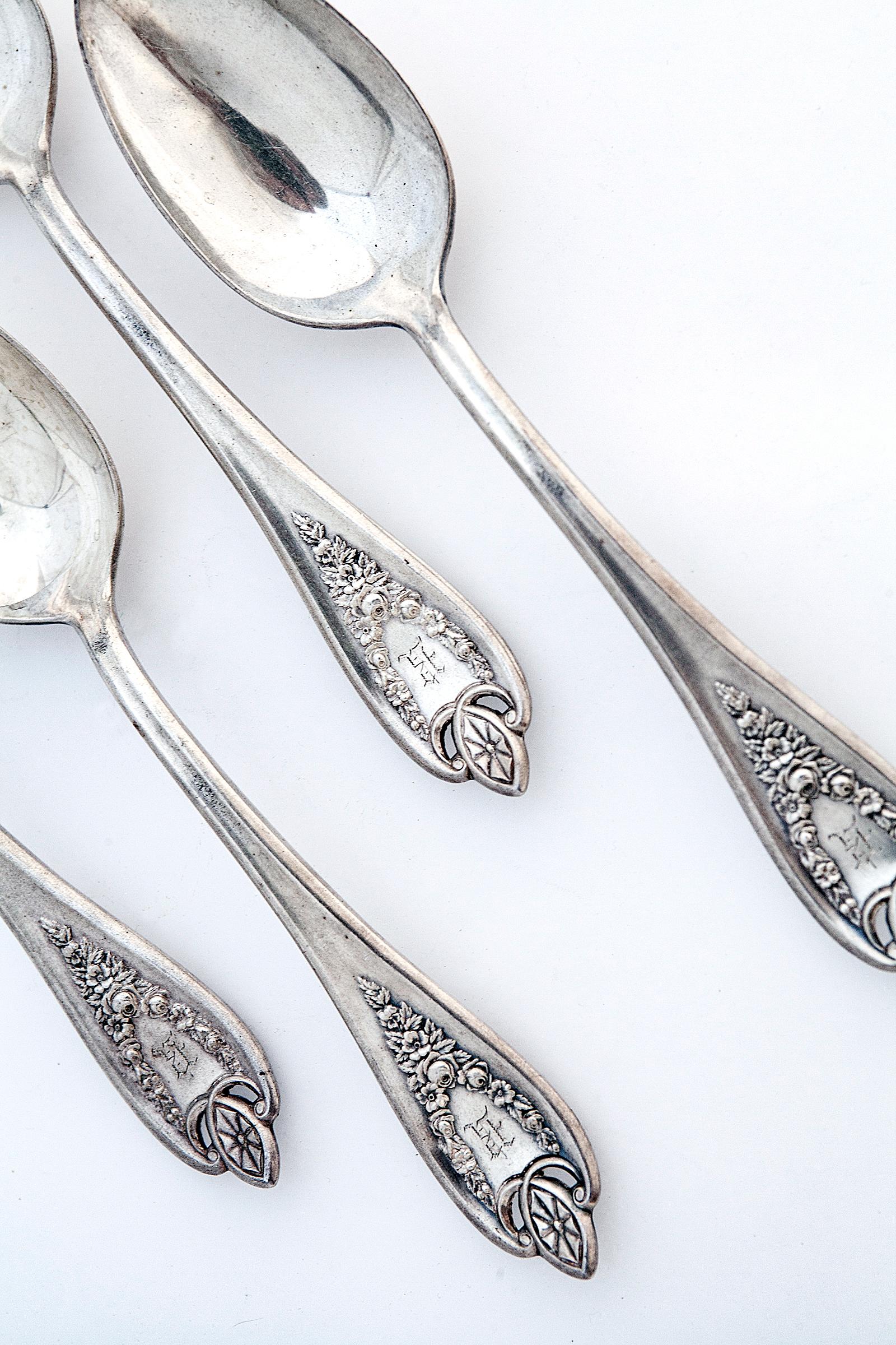 Set of Four American Monogramed Silverplate Tablespoons 