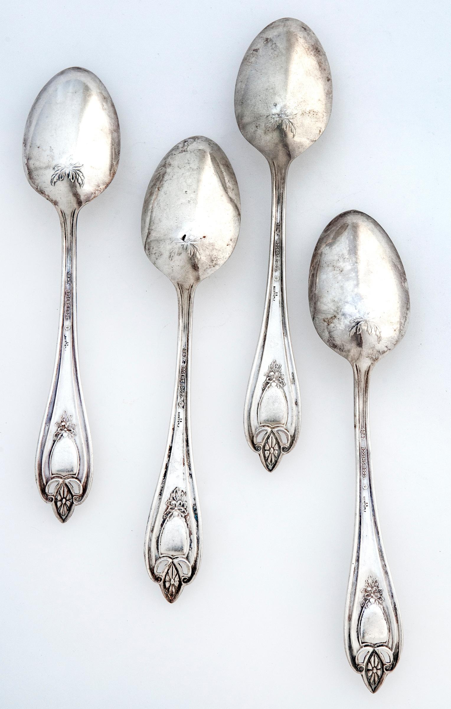 20th Century Set of Four American Monogramed Silverplate Tablespoons 