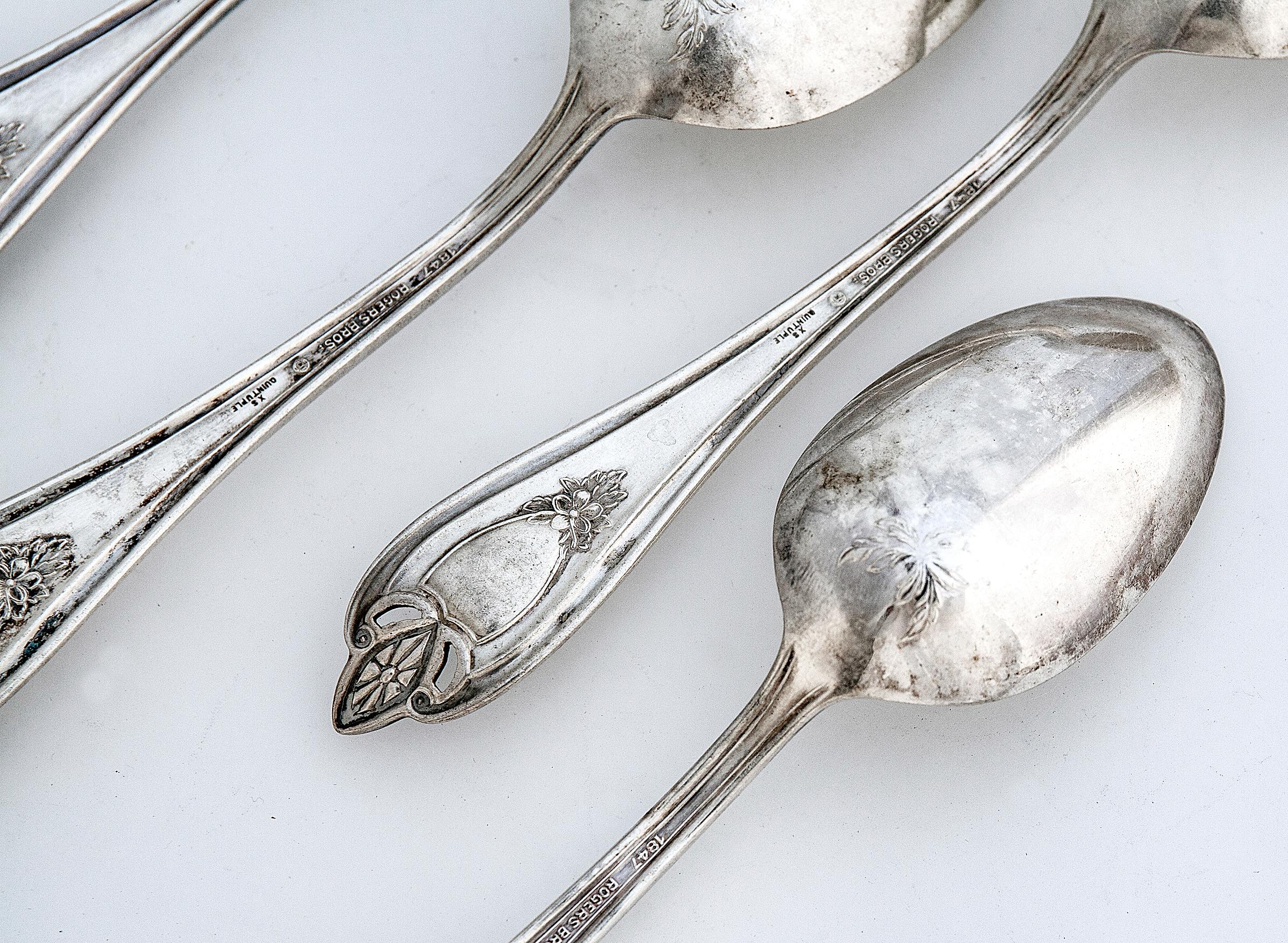 Silver Plate Set of Four American Monogramed Silverplate Tablespoons 