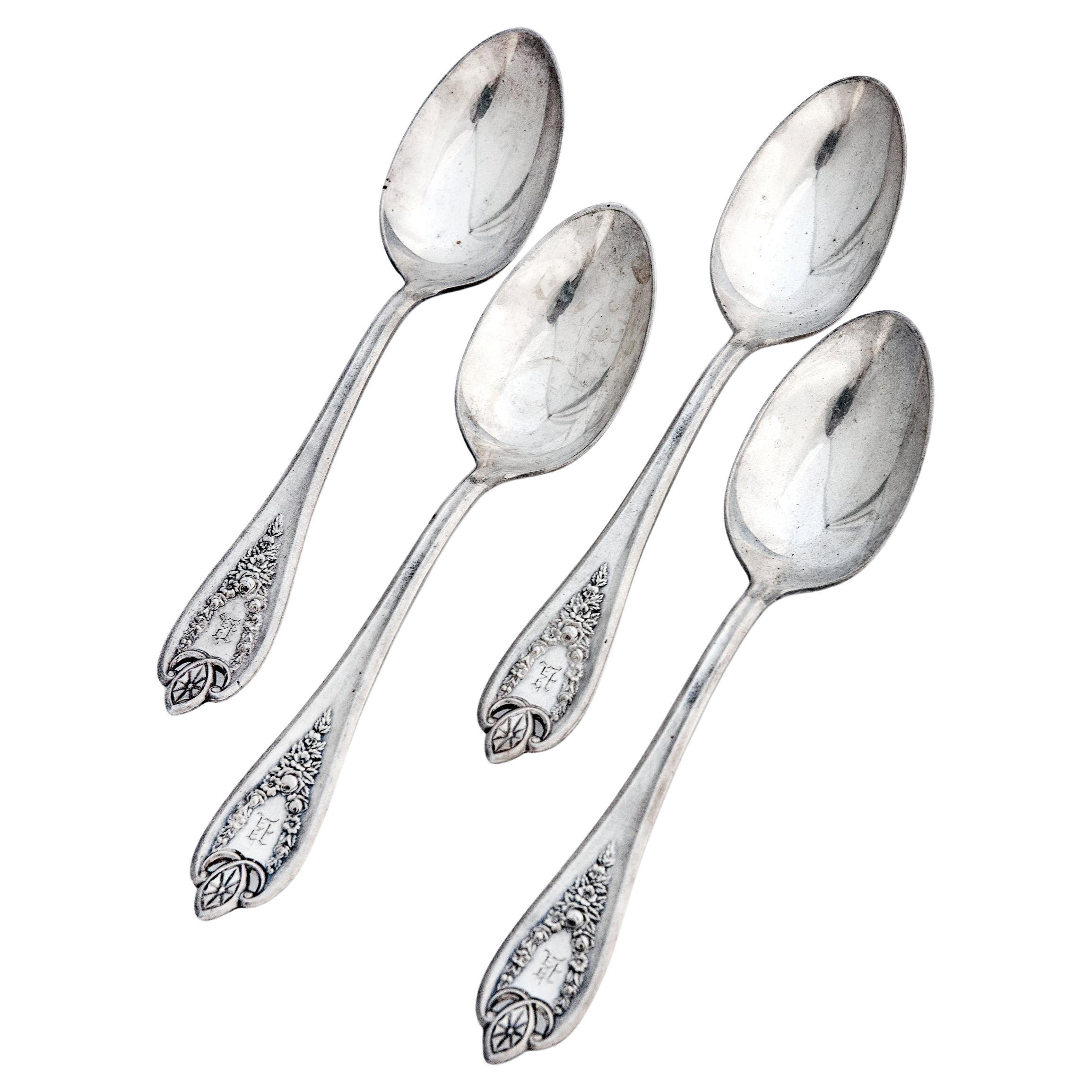 Set of Four American Monogramed Silverplate Tablespoons "R" 