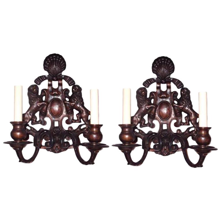 Set of Four American Neoclassic Bronze Sconces, Sold Per Pair For Sale