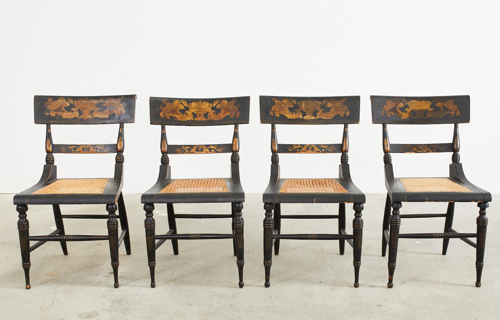 Ebonized Set of Four American Regency Hitchcock Style Baltimore Dining Chairs
