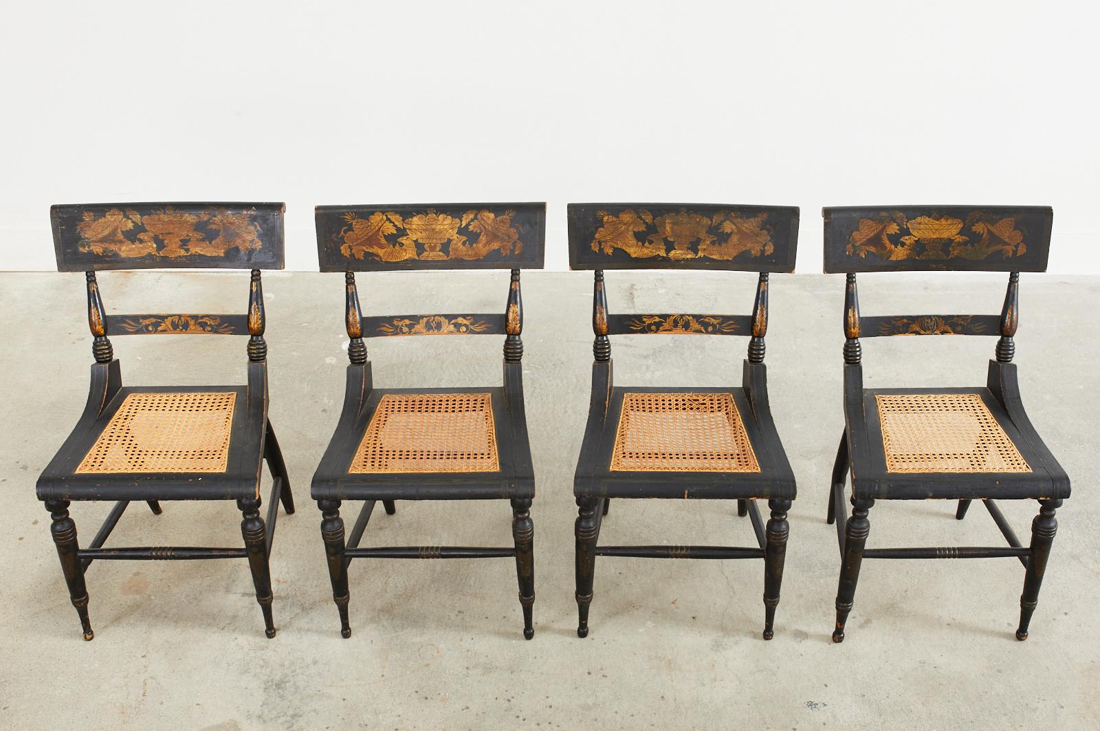Set of Four American Regency Hitchcock Style Baltimore Dining Chairs In Good Condition In Rio Vista, CA