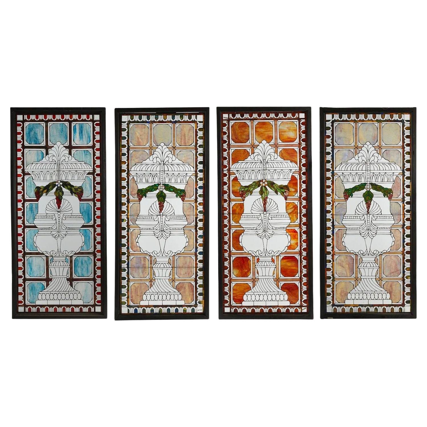 Set of Four American Victorian Leaded Glass Windows For Sale