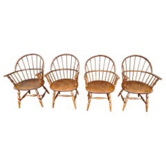 Set of Four Amish Handcrafted Maple Hoop Back Windsor Armchairs