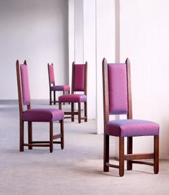 Set of Four Amsterdam School Chairs in Oak and Hermès Jacquard Fabric, 1920s