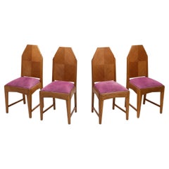 Set of Four Amsterdamse School Oak Dining Chairs, The Netherlands 1920s
