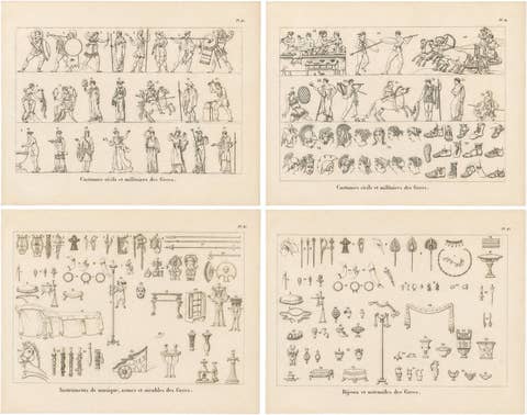 Set of Four Ancient Greek Costume, Arms and Decorative Arts Prints, 1825