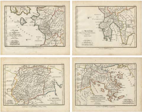 Set of Four Ancient Peloponnese and Greek Islands Maps, Tardieu, 1825