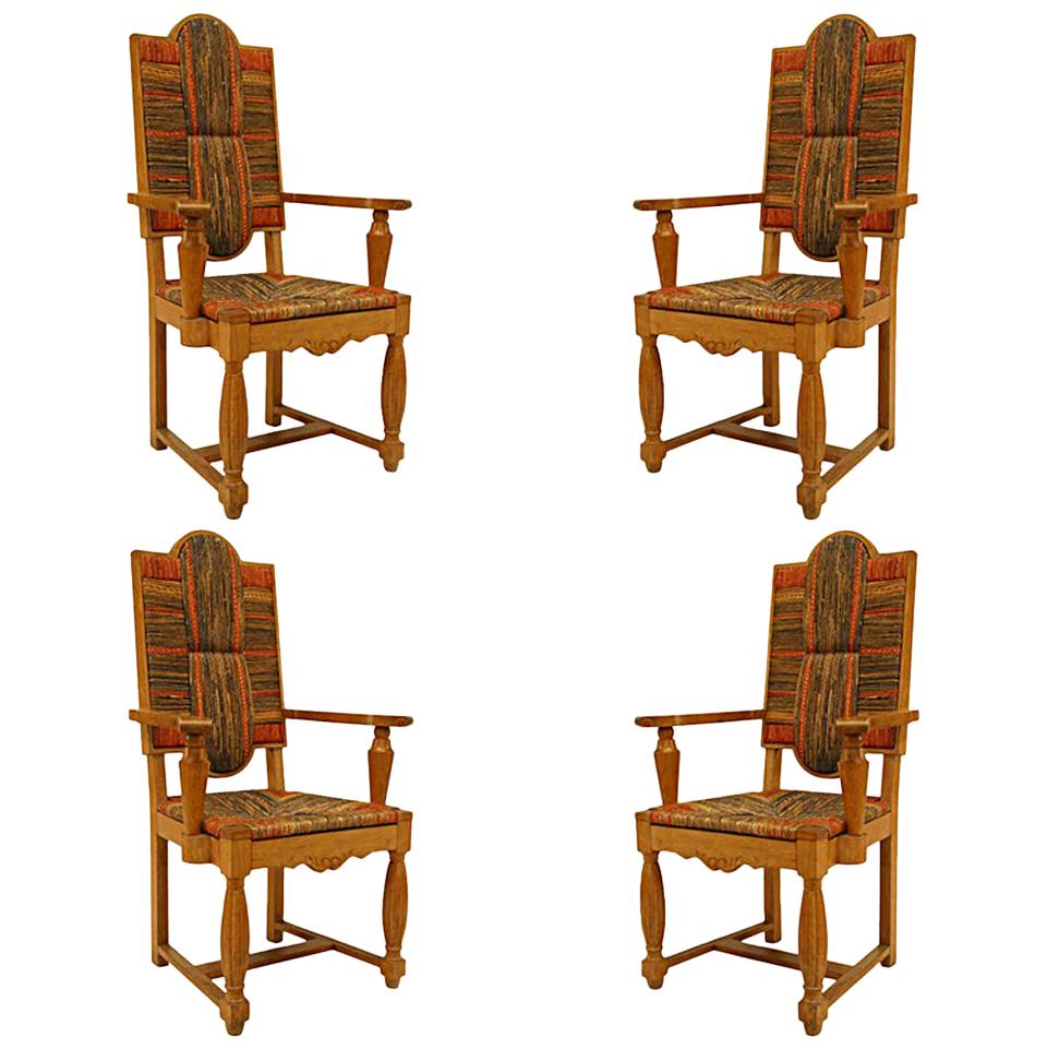 Set of 4 French Louis XIV Arm Chairs For Sale