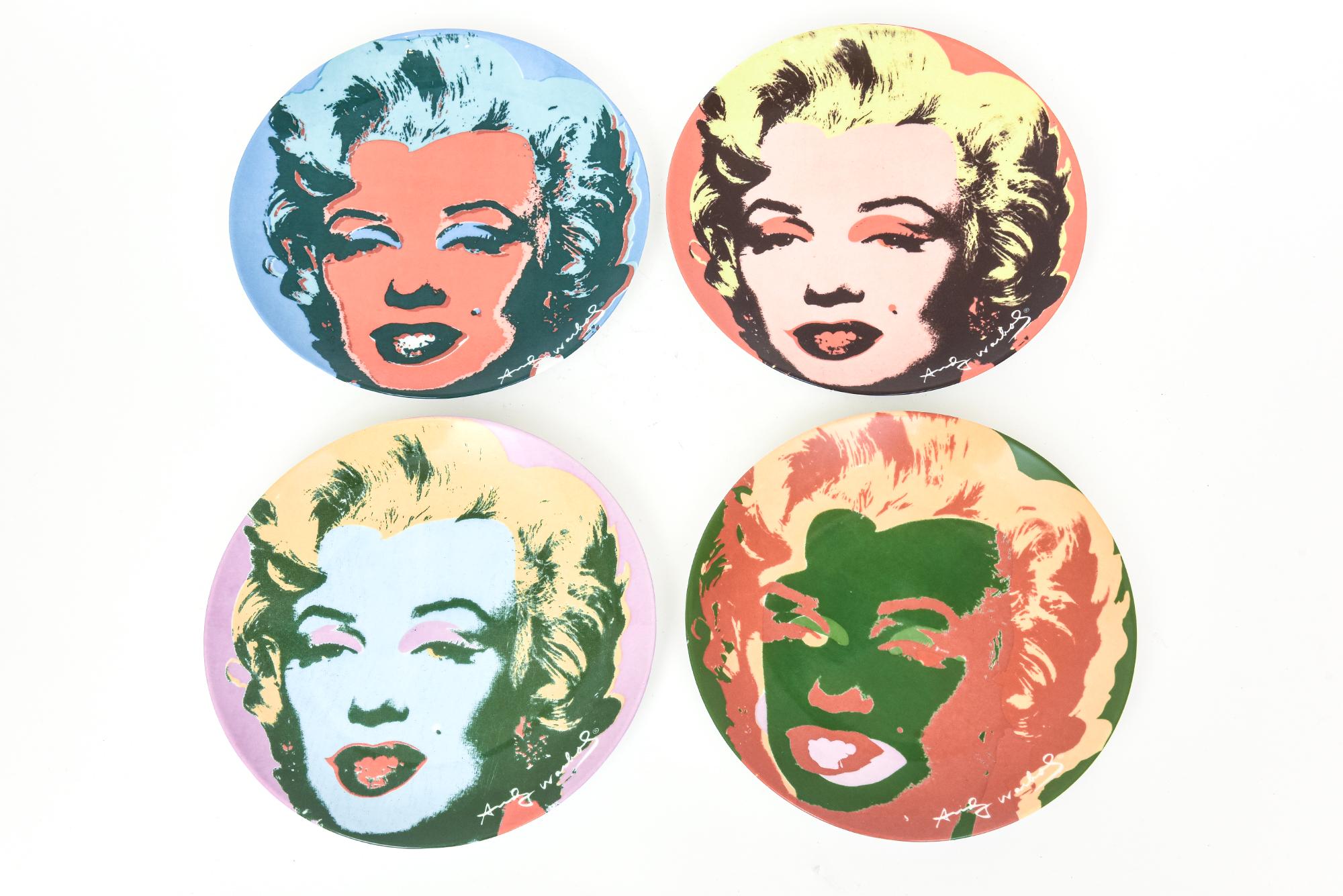 Américain Ensemble de quatre assiettes en porcelaine osseuse Andy Warhol Marilyn Monroe By Block China en vente