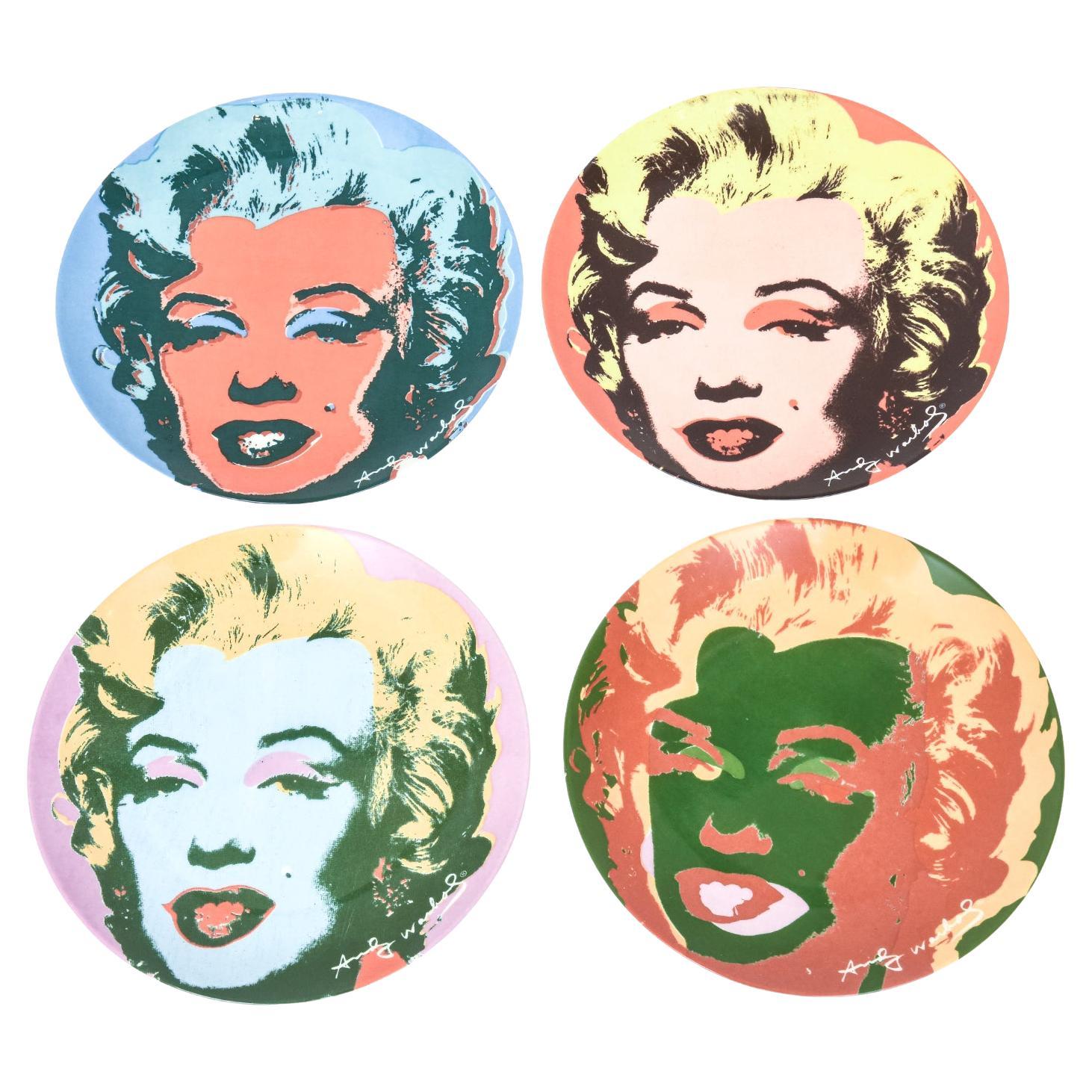 Set of Four Andy Warhol Marilyn Monroe Bone China Plates By Block For Sale